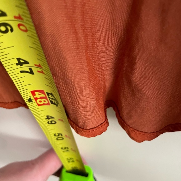 Francesca's rust-orange satin flutter sleeve high-low midi dress front tie knot - Picture 12 of 12